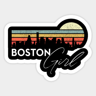 Boston Girl Retro Sunset City Skyline Souvenir Sticker